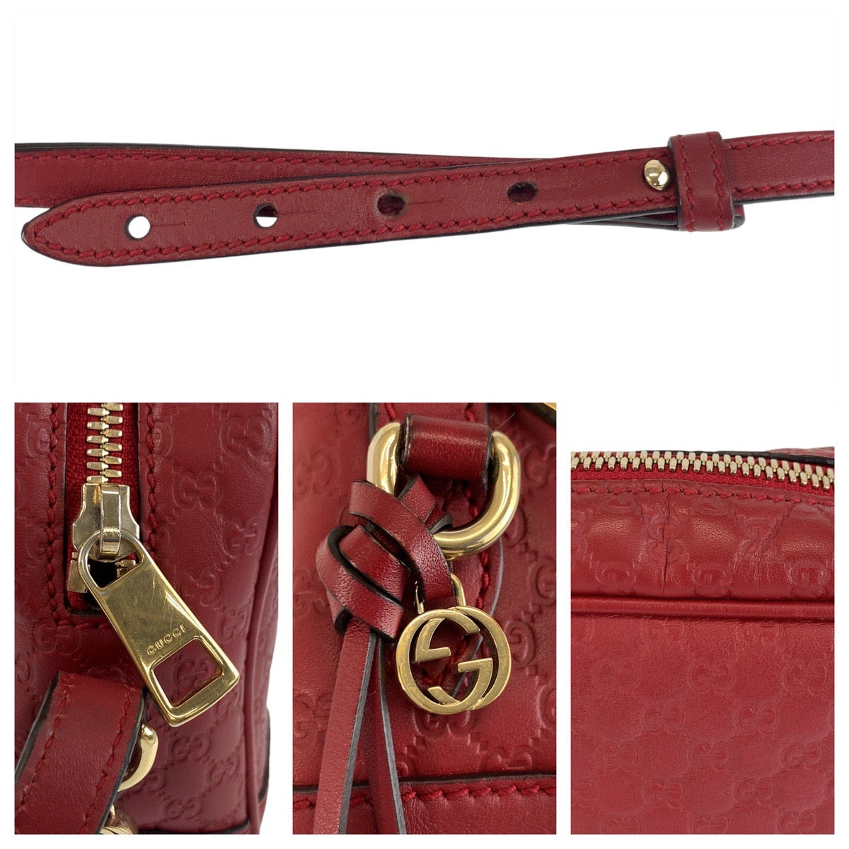 19489
GUCCI グッチ マイクログッチシマ レッド ゴールド金具 レザー 449413 ショルダーバッグ ポシェット レディース A64