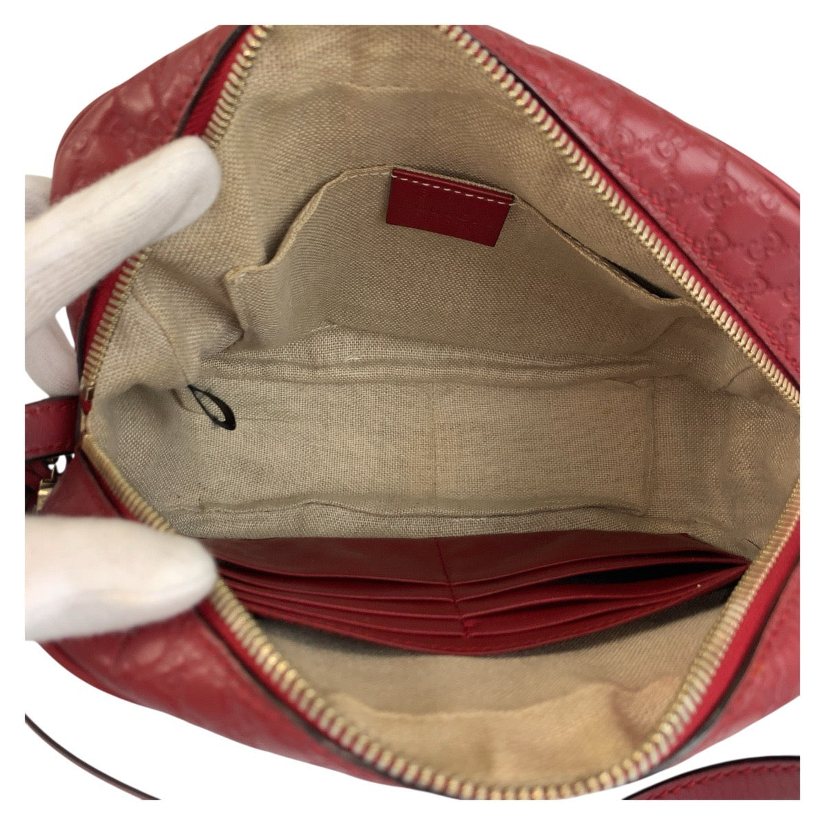 19489
GUCCI グッチ マイクログッチシマ レッド ゴールド金具 レザー 449413 ショルダーバッグ ポシェット レディース A64