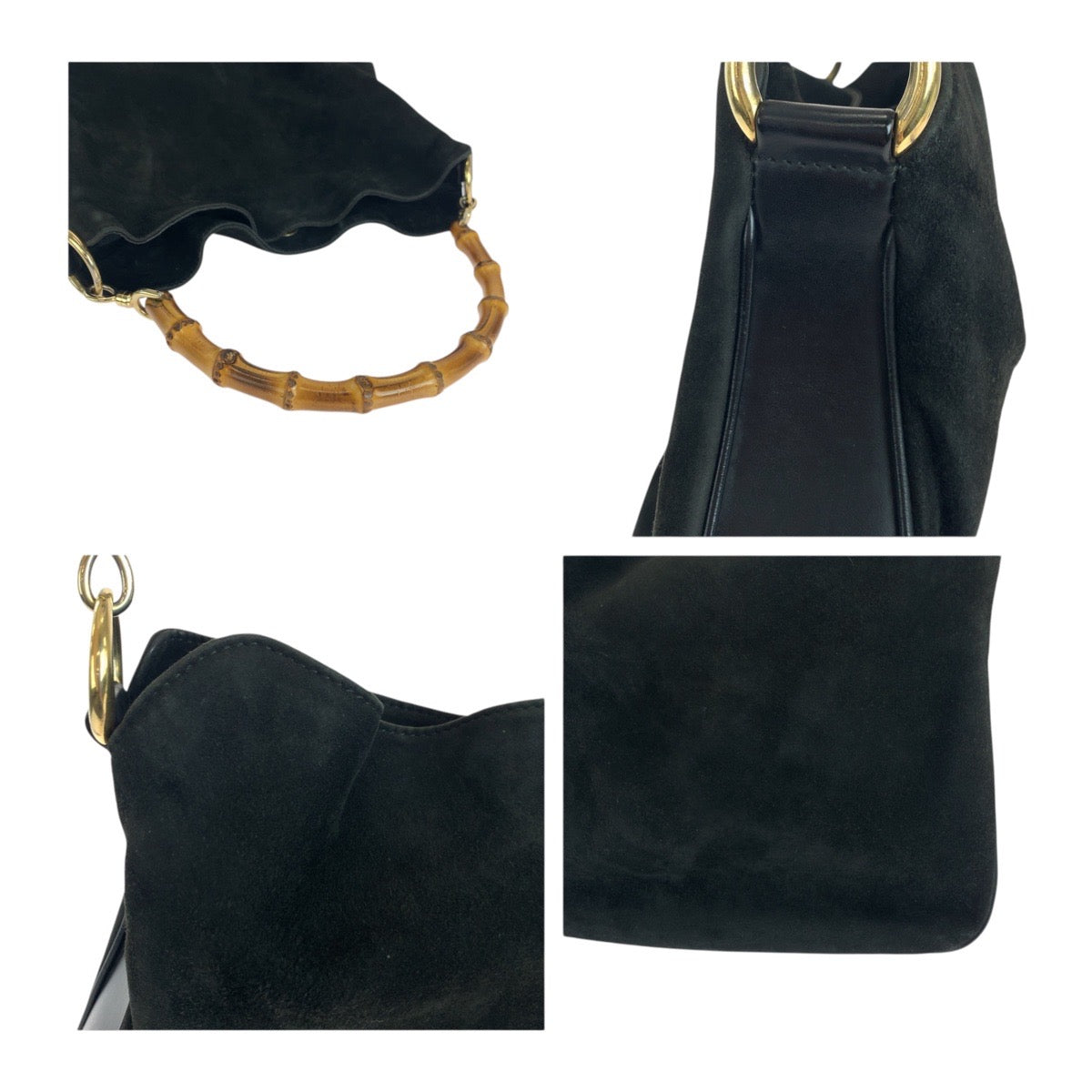 19490
GUCCI グッチ バンブー ブラック 黒 ブラウン ゴールド金具 スウェード 001 3638 ショルダーバッグ 肩掛け  レディース AB20