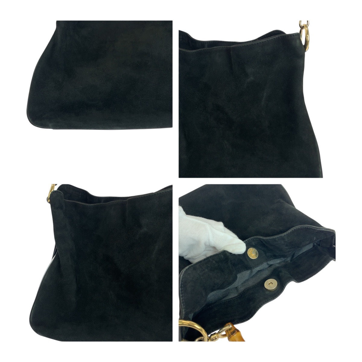 19490
GUCCI グッチ バンブー ブラック 黒 ブラウン ゴールド金具 スウェード 001 3638 ショルダーバッグ 肩掛け  レディース AB20