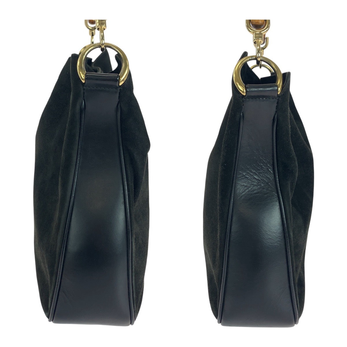 19490
GUCCI グッチ バンブー ブラック 黒 ブラウン ゴールド金具 スウェード 001 3638 ショルダーバッグ 肩掛け  レディース AB20