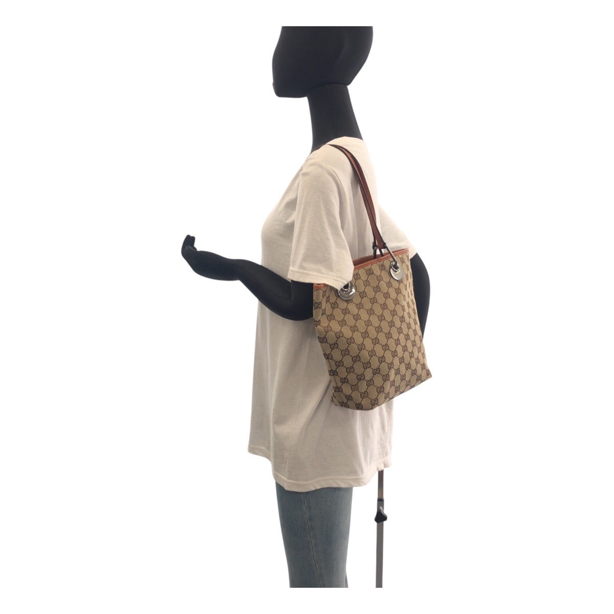 19491
GUCCI グッチ ベージュ ブラウン シルバー金具 GGキャンバス / レザー 120840 トートバッグ ショルダーバッグ レディース ABP34