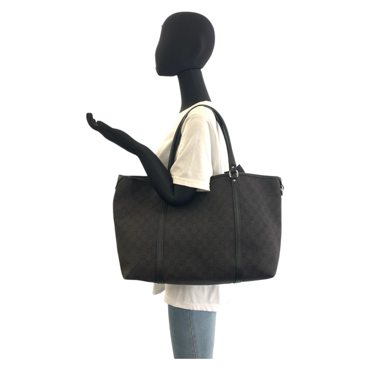 19494
GUCCI グッチ ブラック 黒 シルバー金具 GGキャンバス / レザー 265696 トートバッグ ショルダーバッグ レディース AB34