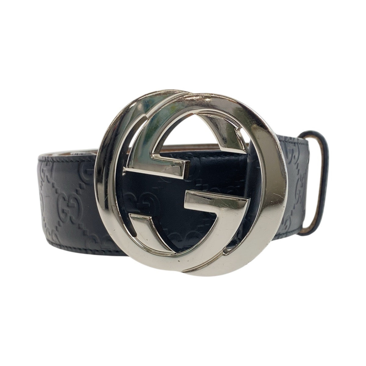 19498
GUCCI グッチ グッチシマ インターロッキング 90cm/36インチ ブラック 黒 シルバー金具 レザー 411924 ベルト  メンズ AB17