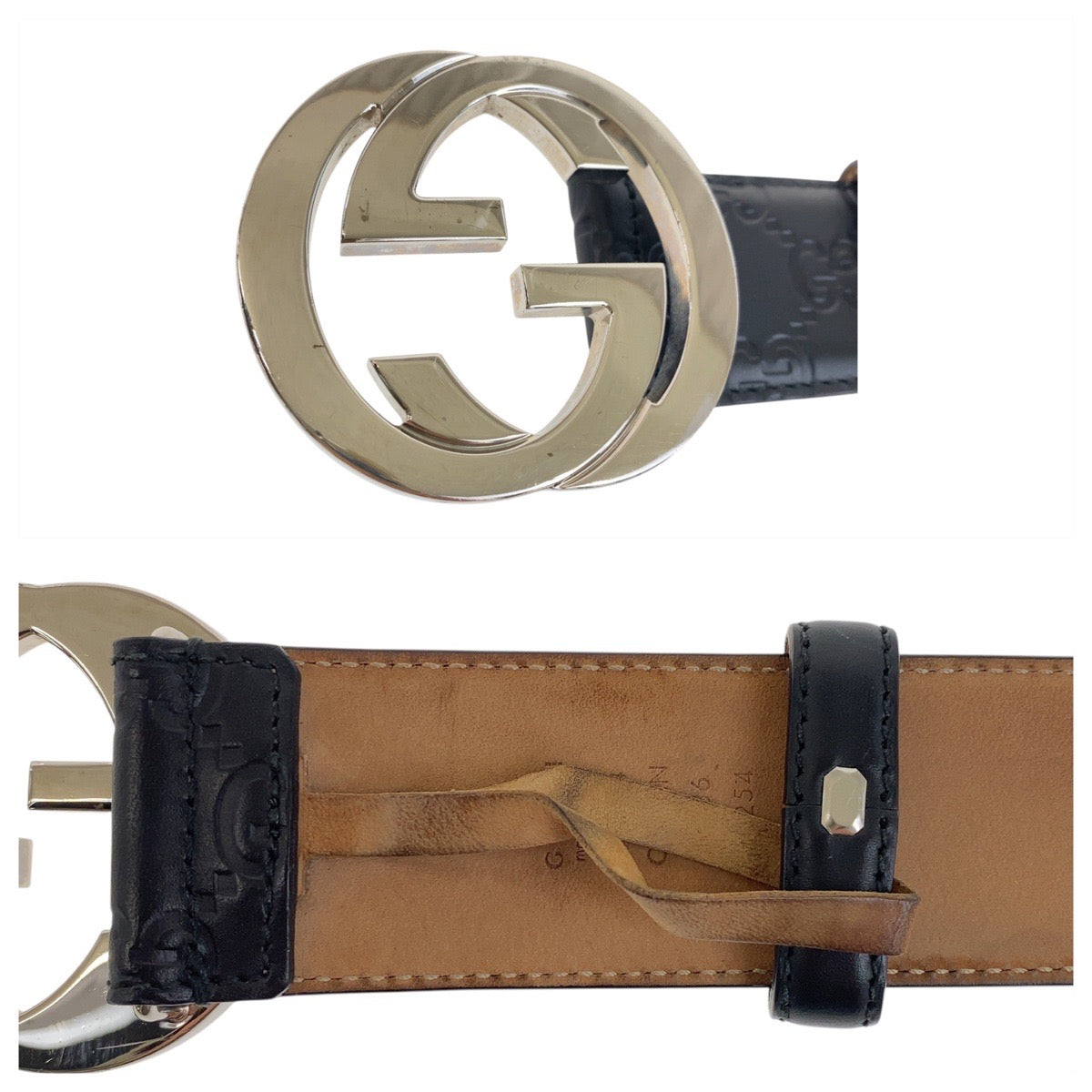 19498
GUCCI グッチ グッチシマ インターロッキング 90cm/36インチ ブラック 黒 シルバー金具 レザー 411924 ベルト  メンズ AB17