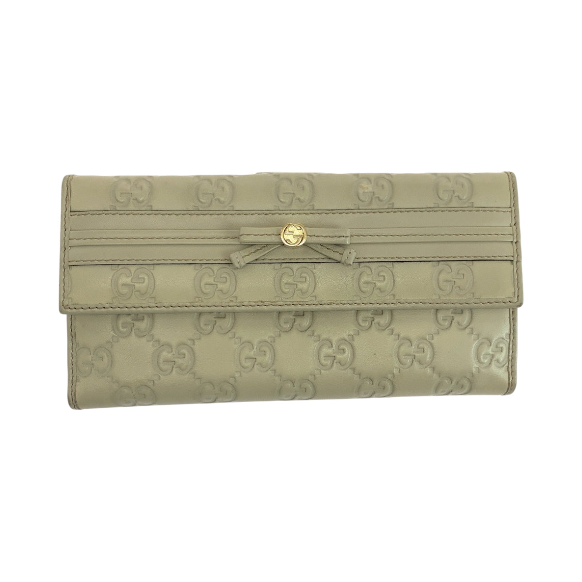 19499
GUCCI グッチ グッチシマ　メイフェア リボン アイボリー ゴールド金具 レザー 256933 長財布 ロングウォレット  レディース AB10