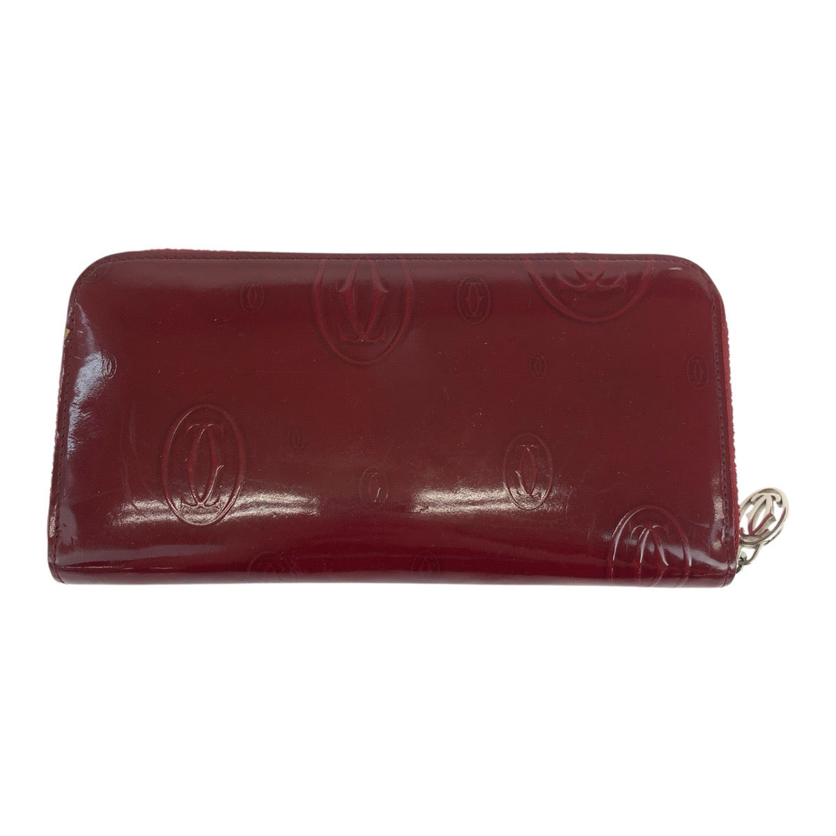 19503
CARTIER カルティエ ハッピーバースデー ボルドー シルバー金具 パテントレザー 長財布 ラウンドファスナー  レディース ABP13