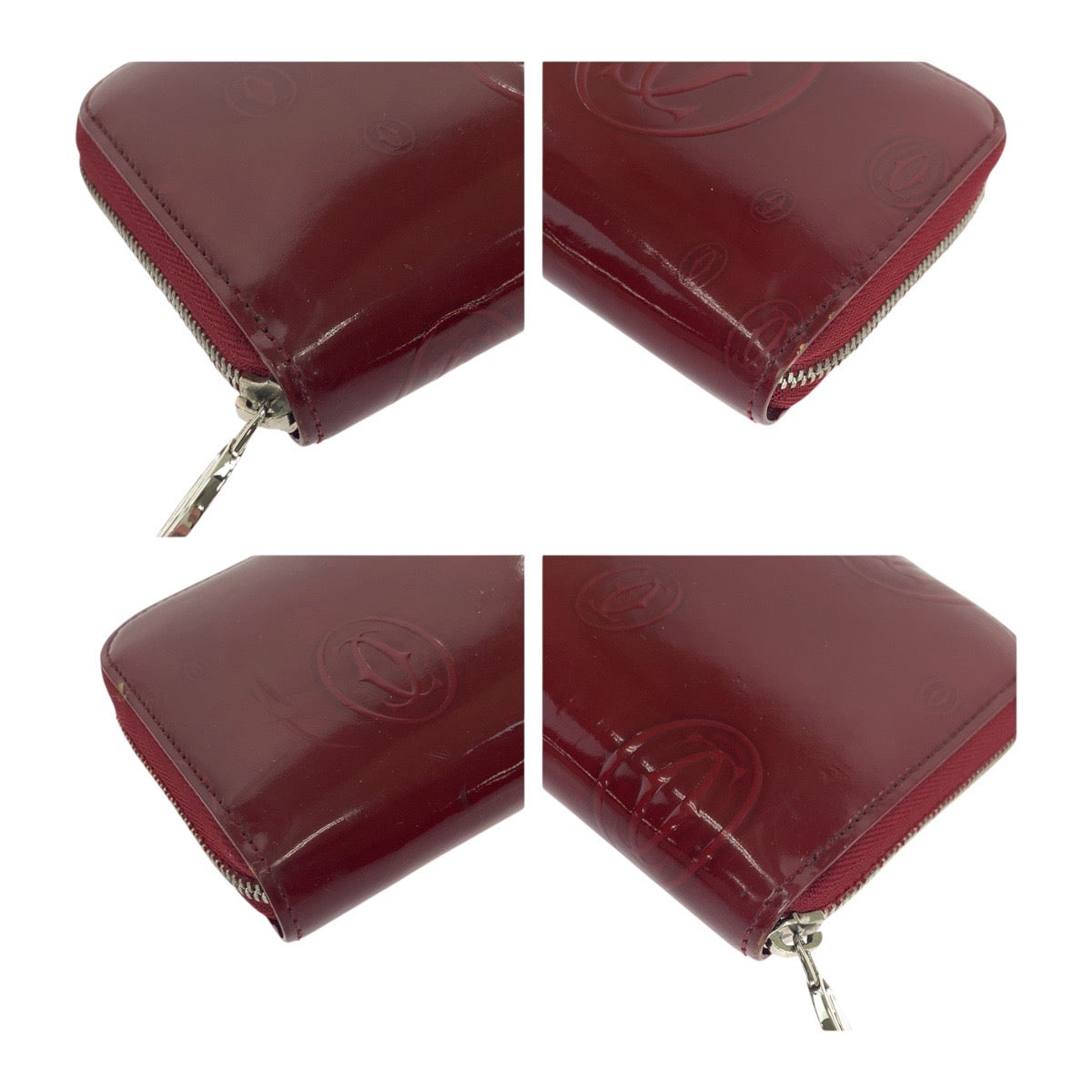 19503
CARTIER カルティエ ハッピーバースデー ボルドー シルバー金具 パテントレザー 長財布 ラウンドファスナー  レディース ABP13