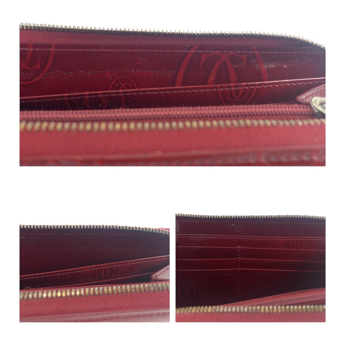 19503
CARTIER カルティエ ハッピーバースデー ボルドー シルバー金具 パテントレザー 長財布 ラウンドファスナー  レディース ABP13