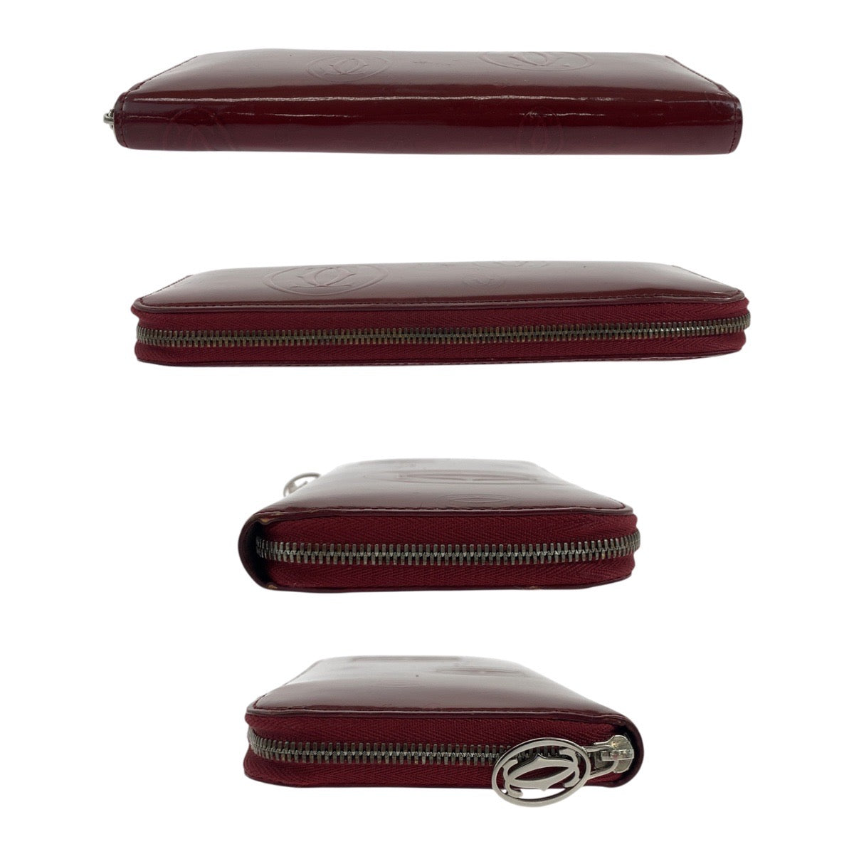 19503
CARTIER カルティエ ハッピーバースデー ボルドー シルバー金具 パテントレザー 長財布 ラウンドファスナー  レディース ABP13
