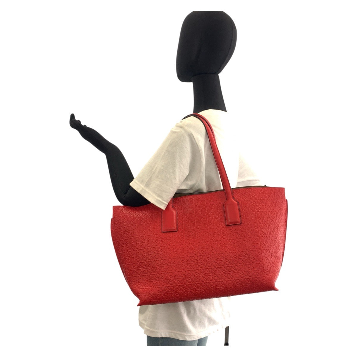19513
LOEWE ロエベ リピートアナグラム レッド レザー トートバッグ ショルダーバッグ レディース A62