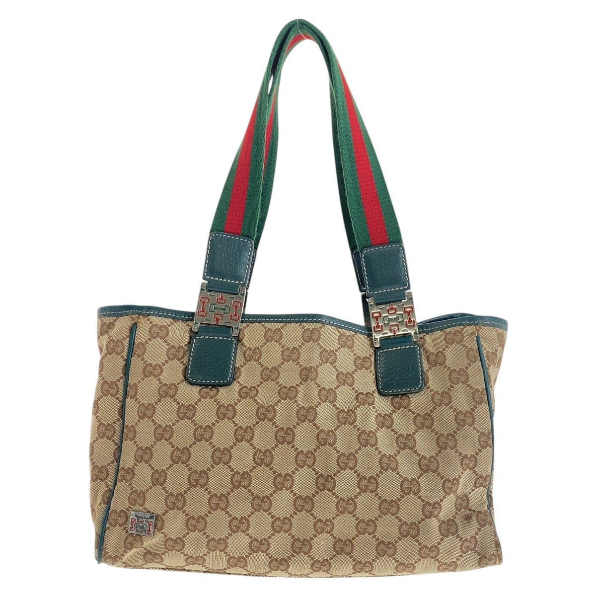 19520
GUCCI グッチ シェリーライン ベージュ グリーン シルバー金具 GGキャンバス / レザー 145810 トートバッグ ショルダーバッグ  レディース AB20