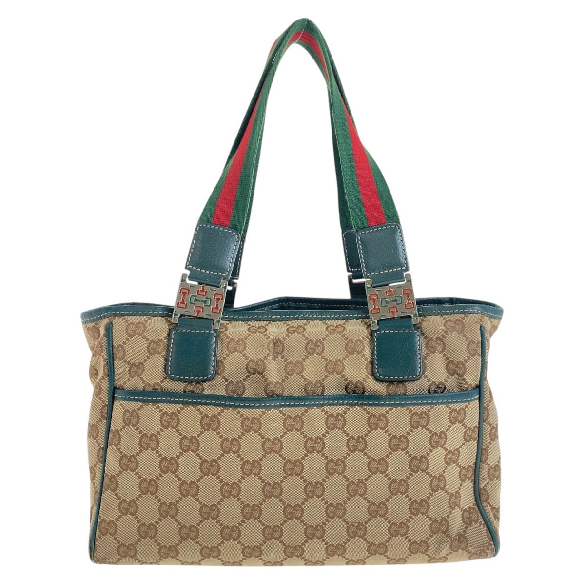 19520
GUCCI グッチ シェリーライン ベージュ グリーン シルバー金具 GGキャンバス / レザー 145810 トートバッグ ショルダーバッグ  レディース AB20