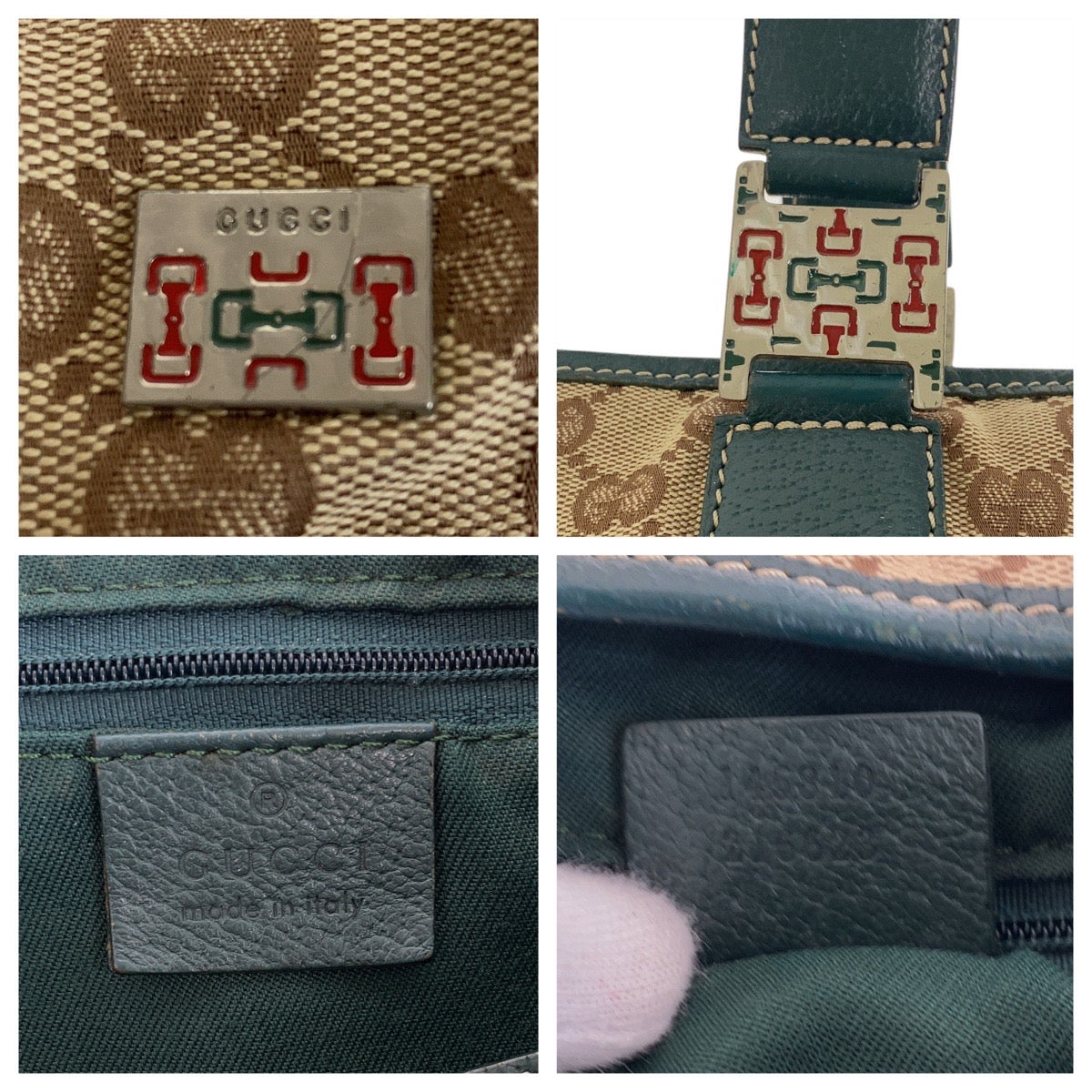 19520
GUCCI グッチ シェリーライン ベージュ グリーン シルバー金具 GGキャンバス / レザー 145810 トートバッグ ショルダーバッグ  レディース AB20