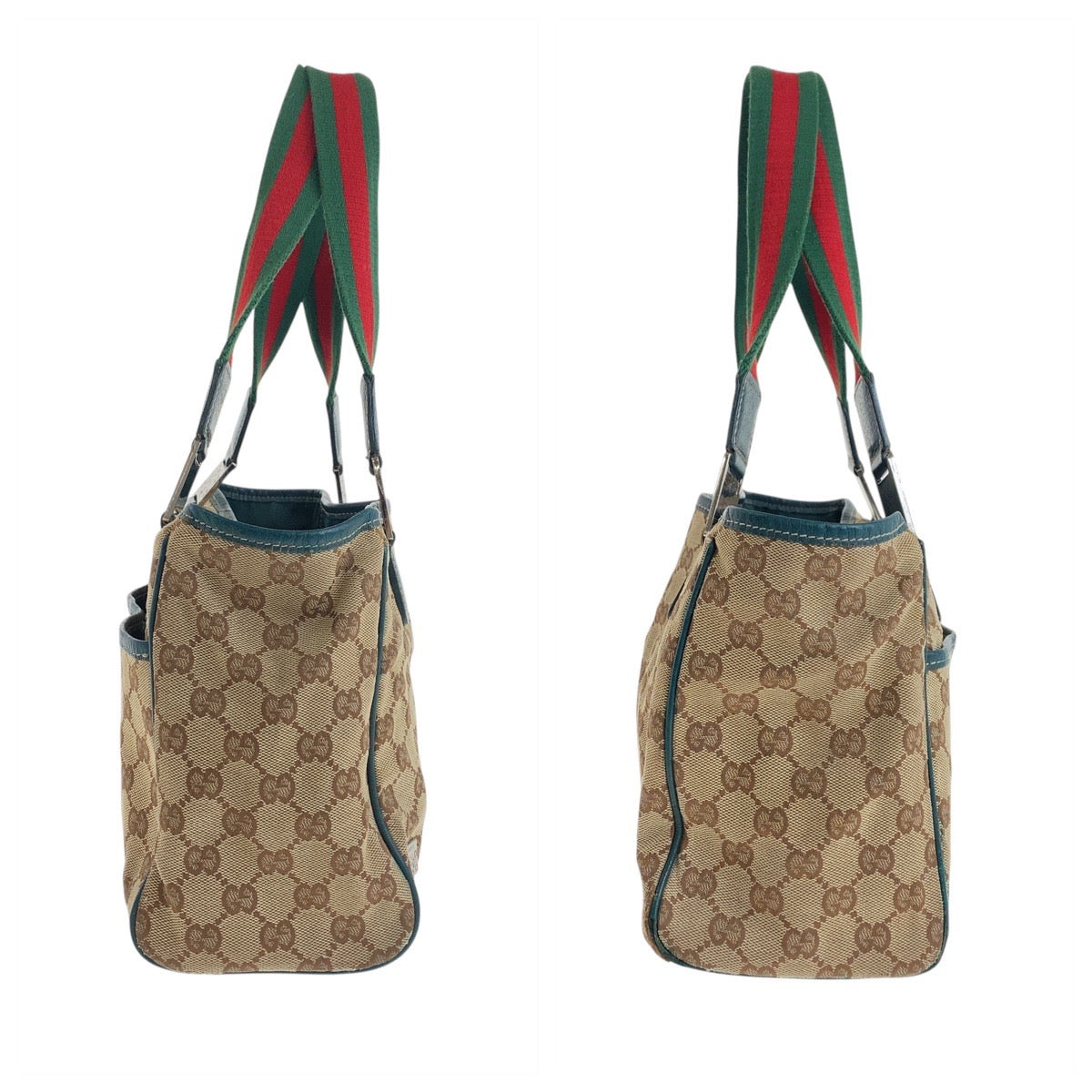 19520
GUCCI グッチ シェリーライン ベージュ グリーン シルバー金具 GGキャンバス / レザー 145810 トートバッグ ショルダーバッグ  レディース AB20