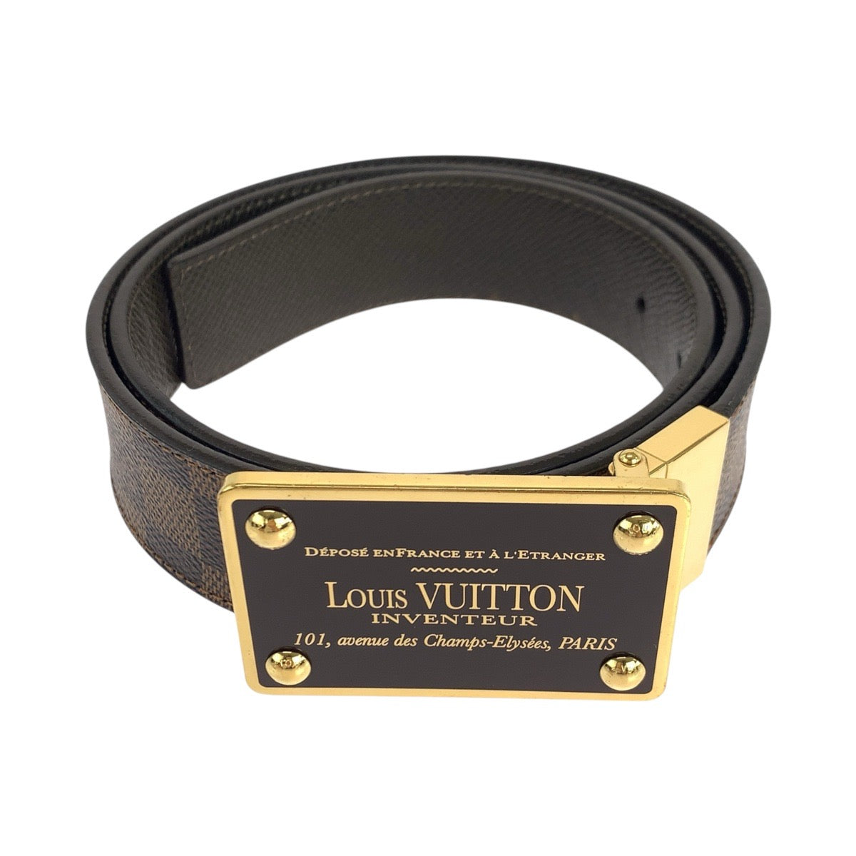 19522
LOUIS VUITTON ルイヴィトン ダミエ サンチュール アヴァントゥール 36インチ/110cm ブラウン ゴールド金具 PVC M9677 ベルト 男女兼用 リバーシブル  メンズ A41