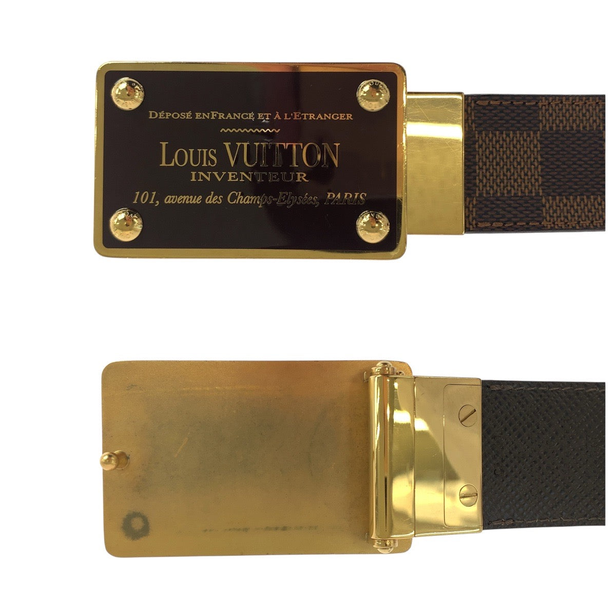 19522
LOUIS VUITTON ルイヴィトン ダミエ サンチュール アヴァントゥール 36インチ/110cm ブラウン ゴールド金具 PVC M9677 ベルト 男女兼用 リバーシブル  メンズ A41