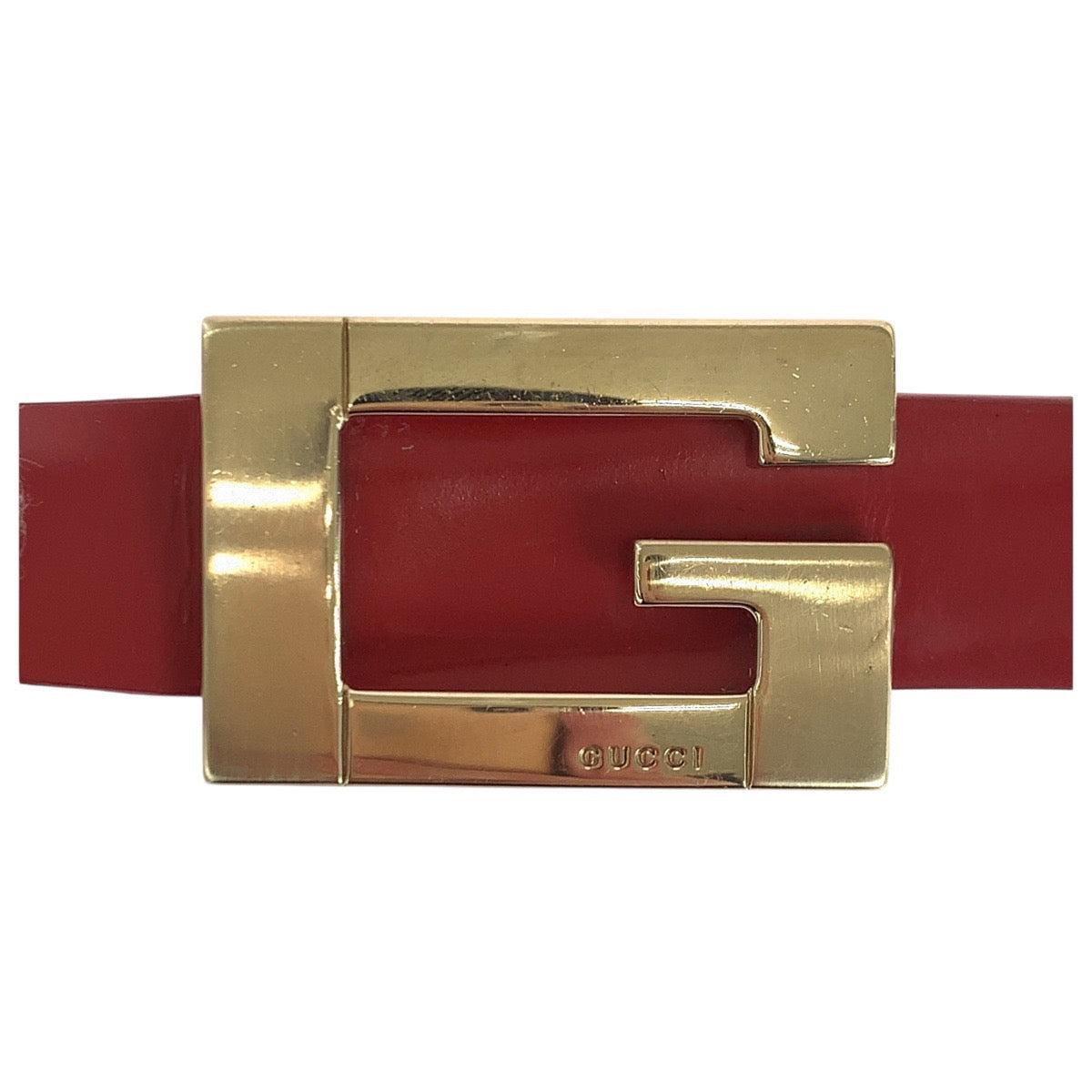 19524
GUCCI グッチ Gバックル レッド ゴールド金具 レザー 037 1766 1429 ベルト  レディース AB13