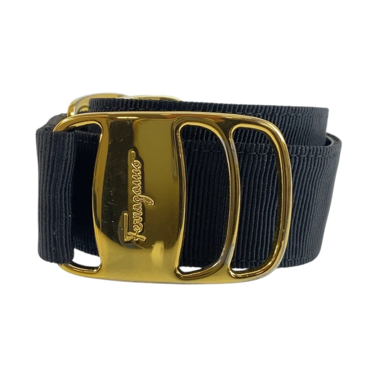 19525
Salvatore Ferragamo サルヴァトーレフェラガモ ヴァラ ブラック 黒 ゴールド金具 キャンバス / メタル 2602 S ベルト  レディース ABP10