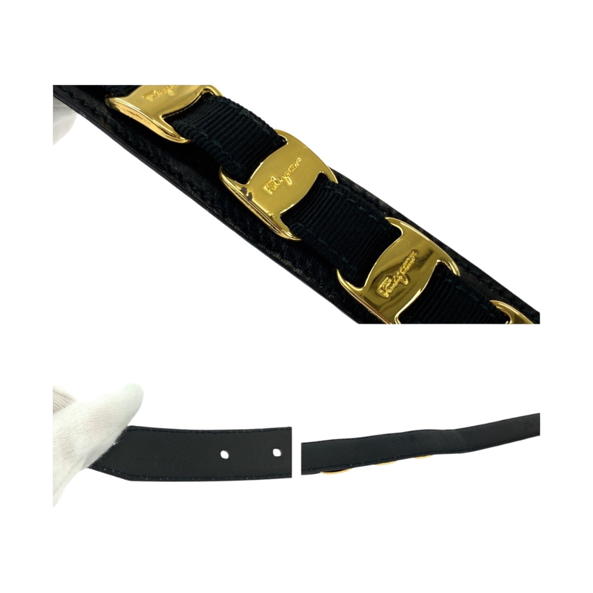 19527
Salvatore Ferragamo サルヴァトーレフェラガモ ブラック 黒 ゴールド金具 レザー 236089 ベルト  レディース ABP15