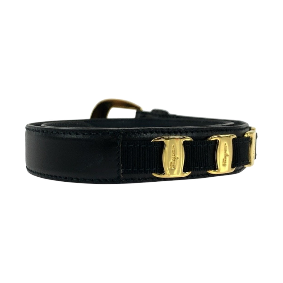 19527
Salvatore Ferragamo サルヴァトーレフェラガモ ブラック 黒 ゴールド金具 レザー 236089 ベルト  レディース ABP15