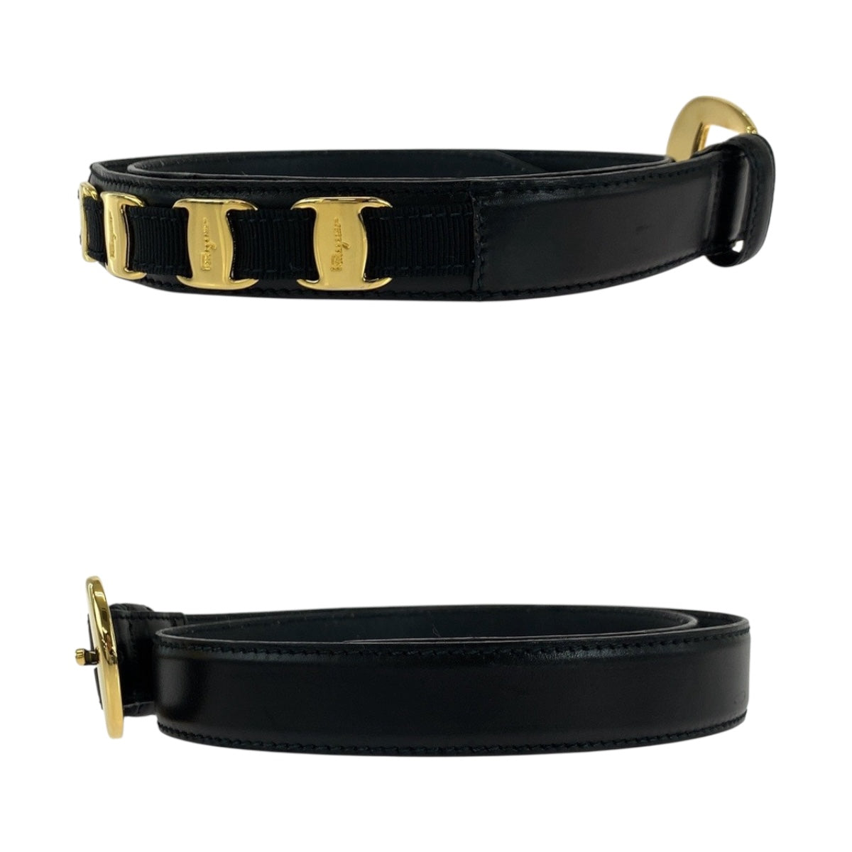 19527
Salvatore Ferragamo サルヴァトーレフェラガモ ブラック 黒 ゴールド金具 レザー 236089 ベルト  レディース ABP15