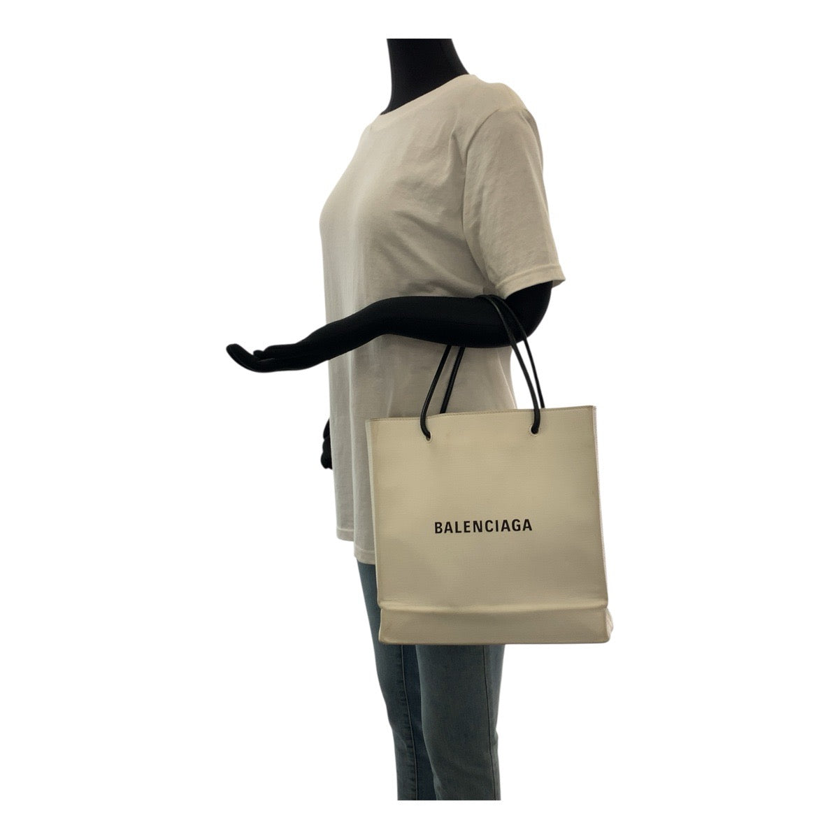 19533
BALENCIAGA バレンシアガ ロゴ ホワイト ブラック シルバー金具 レザー 491660・9060 トートバッグ ハンドバッグ  レディース AB22