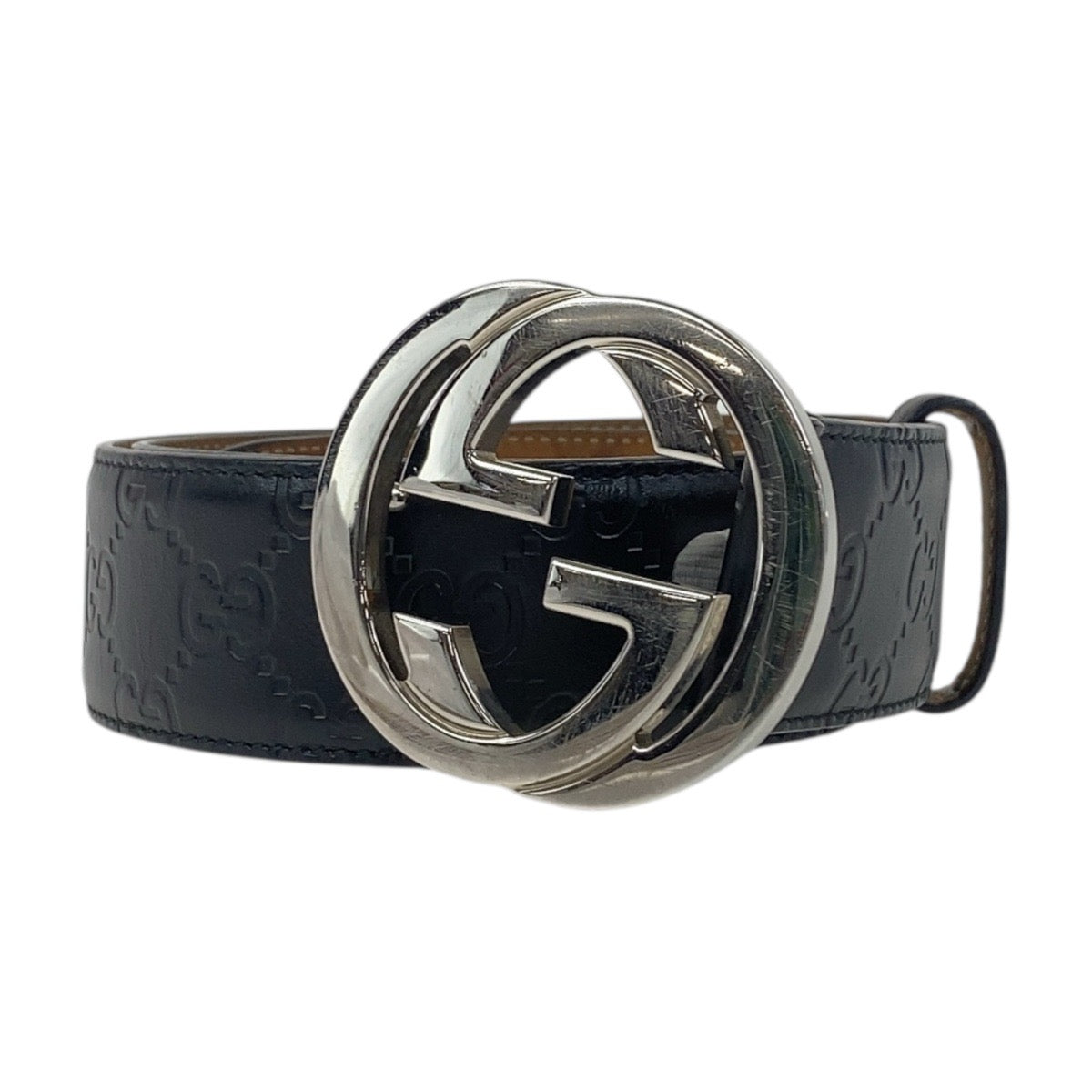 19534
GUCCI グッチ グッチシマ インターロッキング 85cm/34インチ ブラック 黒 シルバー金具 レザー 114924 ベルト  メンズ ABP22