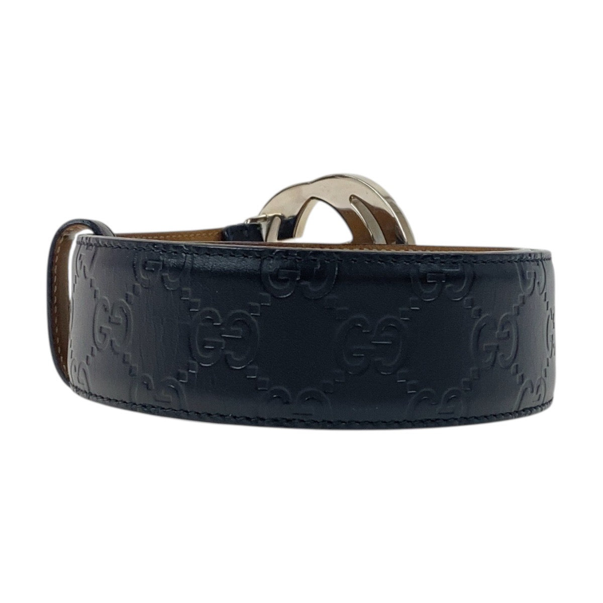 19534
GUCCI グッチ グッチシマ インターロッキング 85cm/34インチ ブラック 黒 シルバー金具 レザー 114924 ベルト  メンズ ABP22