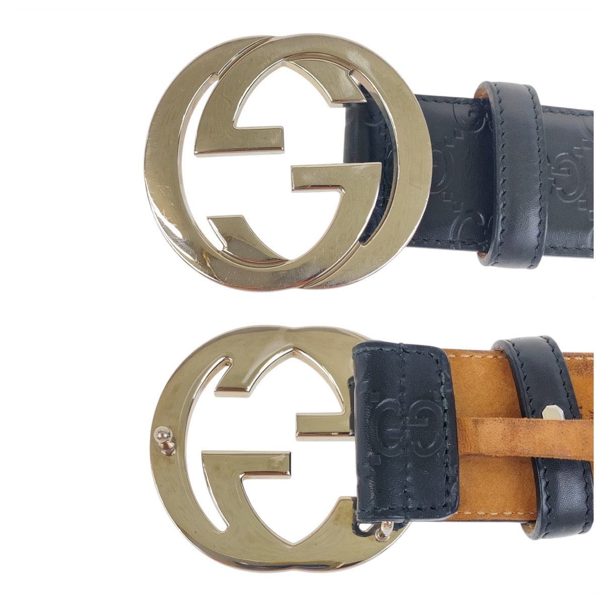 19534
GUCCI グッチ グッチシマ インターロッキング 85cm/34インチ ブラック 黒 シルバー金具 レザー 114924 ベルト  メンズ ABP22
