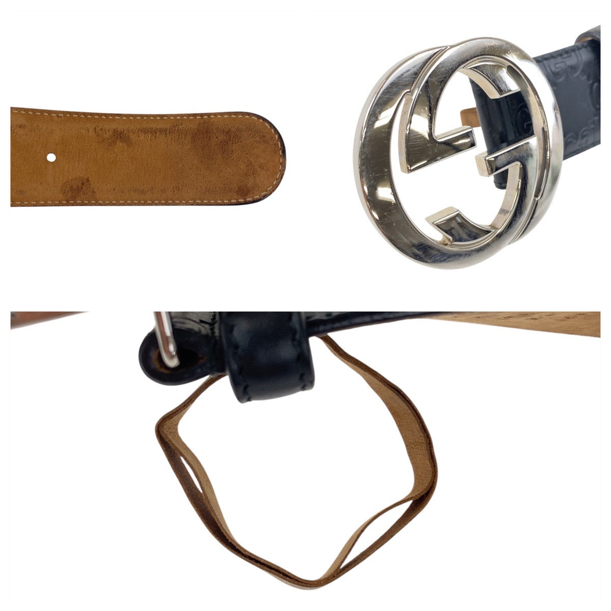 19534
GUCCI グッチ グッチシマ インターロッキング 85cm/34インチ ブラック 黒 シルバー金具 レザー 114924 ベルト  メンズ ABP22