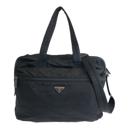 19539
PRADA プラダ テスート 三角ロゴプレート ブラック 黒 シルバー金具 ナイロン  ビジネスバッグ ショルダーバッグ ボストンバッグ  メンズ A62