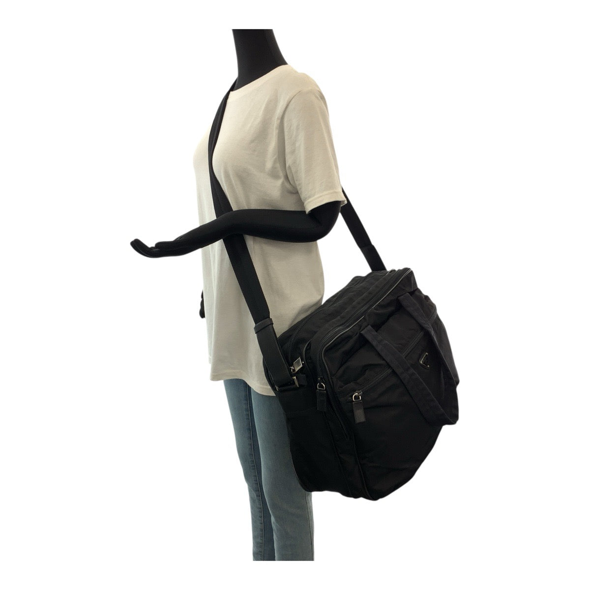 19539
PRADA プラダ テスート 三角ロゴプレート ブラック 黒 シルバー金具 ナイロン  ビジネスバッグ ショルダーバッグ ボストンバッグ  メンズ A62