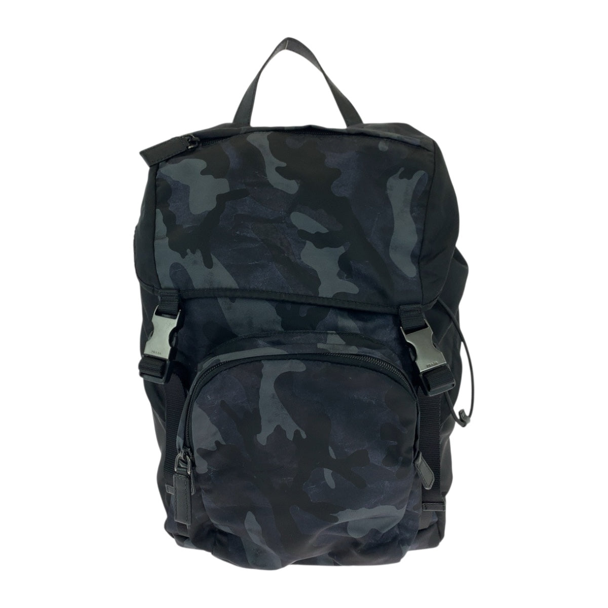 19541
PRADA プラダ テスート カモフラ柄 三角ロゴプレート ブルー ブラック シルバー金具 ナイロン V135 リュックサック バックパック  メンズ A89