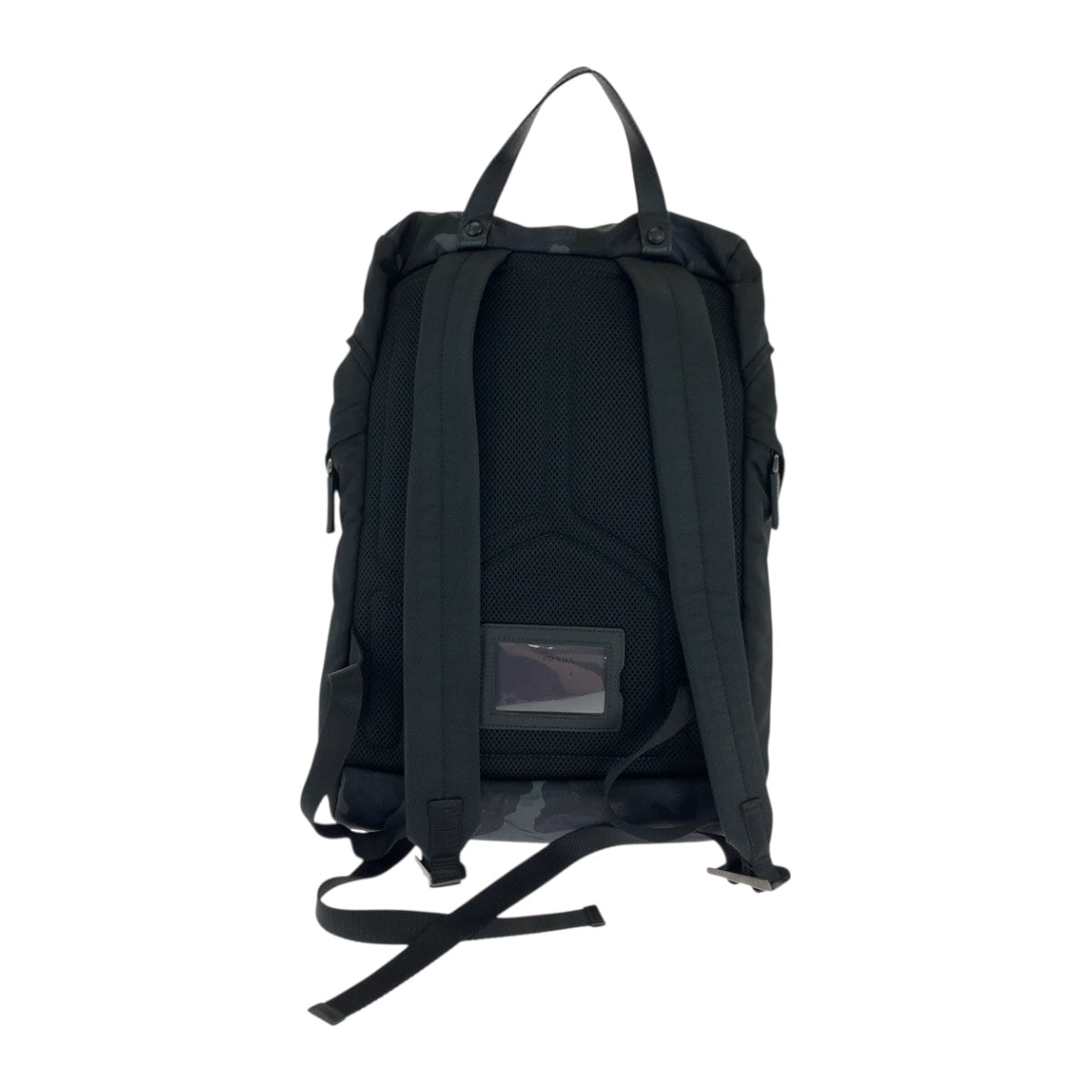 19541
PRADA プラダ テスート カモフラ柄 三角ロゴプレート ブルー ブラック シルバー金具 ナイロン V135 リュックサック バックパック  メンズ A89
