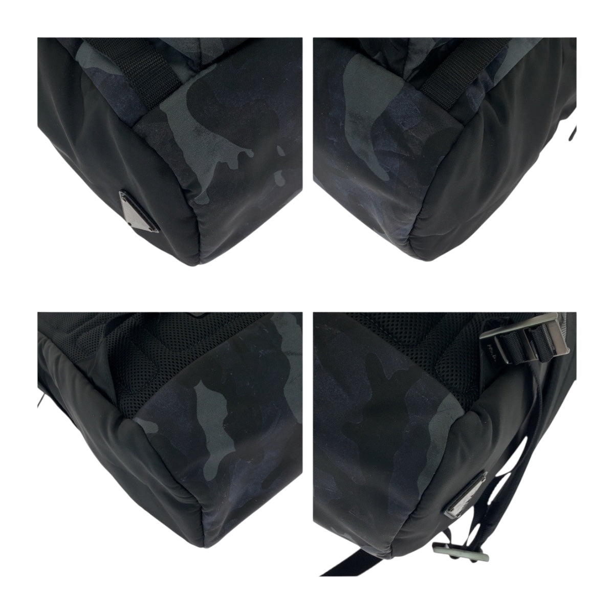 19541
PRADA プラダ テスート カモフラ柄 三角ロゴプレート ブルー ブラック シルバー金具 ナイロン V135 リュックサック バックパック  メンズ A89