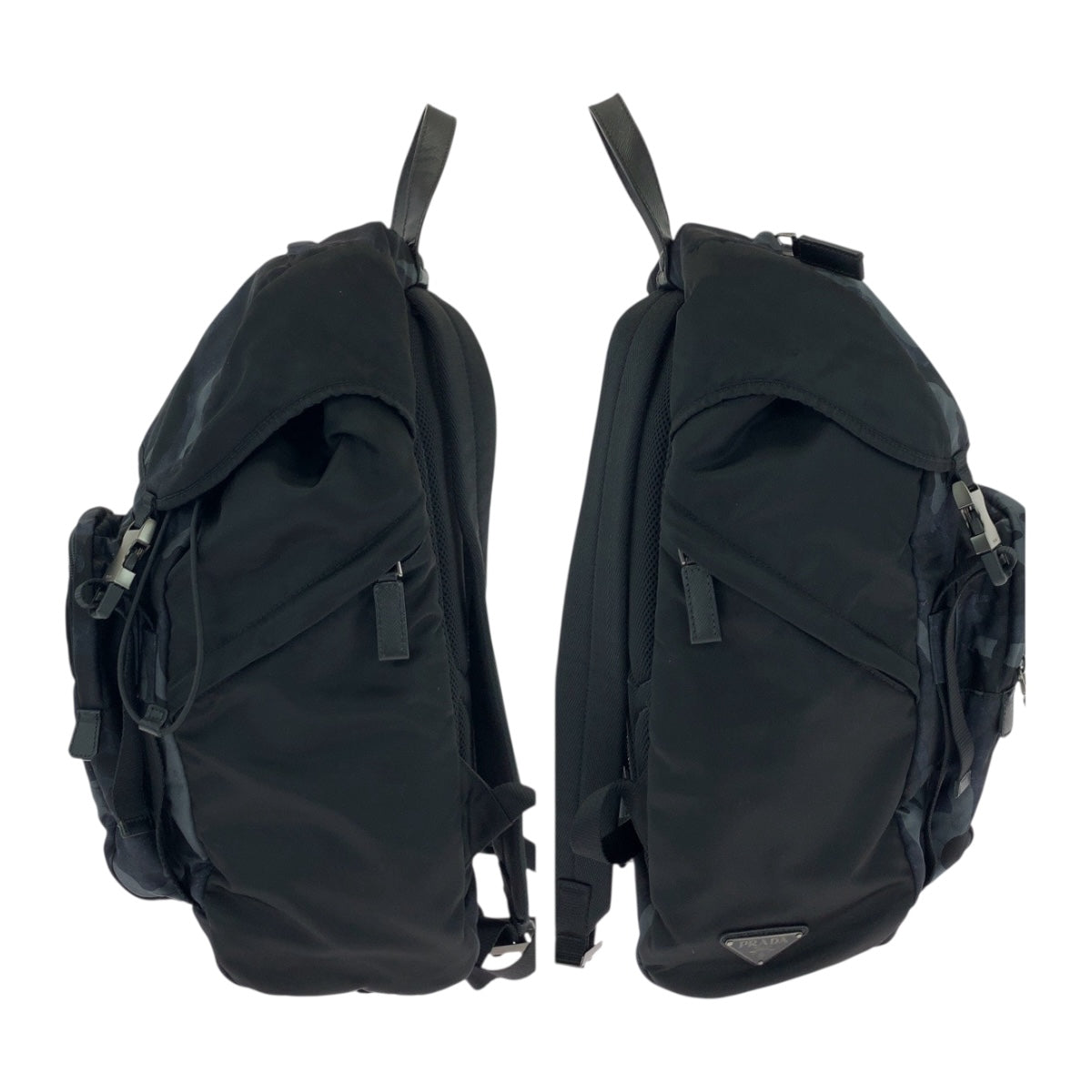 19541
PRADA プラダ テスート カモフラ柄 三角ロゴプレート ブルー ブラック シルバー金具 ナイロン V135 リュックサック バックパック  メンズ A89