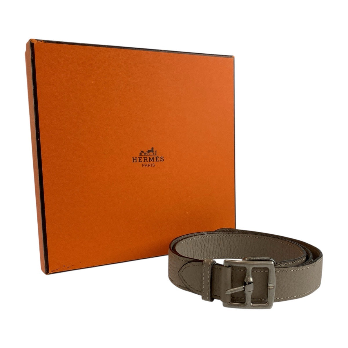 19542
HERMES エルメス エトリヴィエール ベージュ シルバー金具 トゴ ベルト □D刻印 メンズ AB59