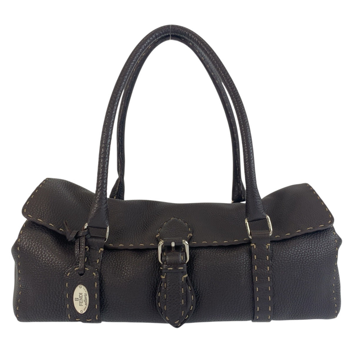 19544
FENDI フェンディ セレリア ブラウン シルバー金具 レザー N49-22-13533 ショルダーバッグ ハンドバッグ  レディース A52