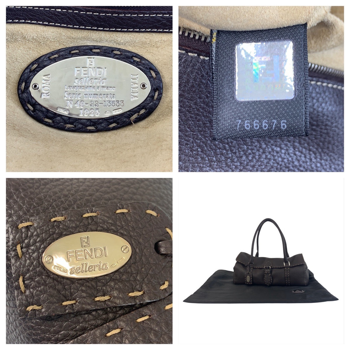 19544
FENDI フェンディ セレリア ブラウン シルバー金具 レザー N49-22-13533 ショルダーバッグ ハンドバッグ  レディース A52