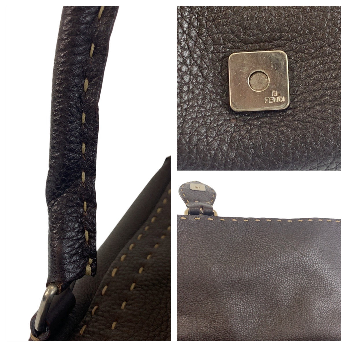 19544
FENDI フェンディ セレリア ブラウン シルバー金具 レザー N49-22-13533 ショルダーバッグ ハンドバッグ  レディース A52