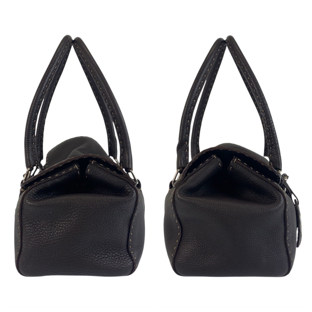 19544
FENDI フェンディ セレリア ブラウン シルバー金具 レザー N49-22-13533 ショルダーバッグ ハンドバッグ  レディース A52