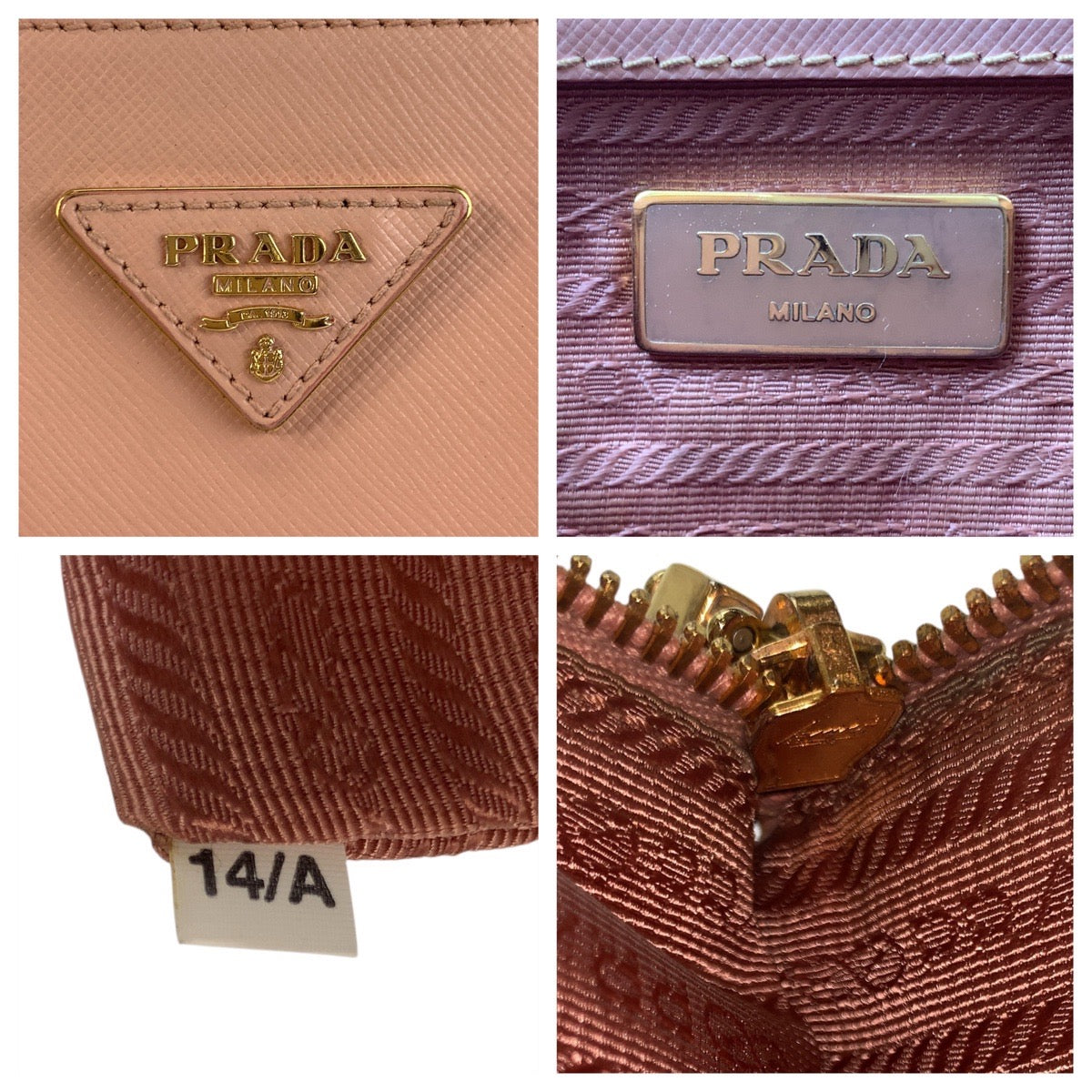 19545
PRADA プラダ サフィアーノ ガレリア 三角ロゴプレート ピンク ゴールド金具 レザー ハンドバッグ トートバッグ ショルダーバッグ 2way  レディース ABP69