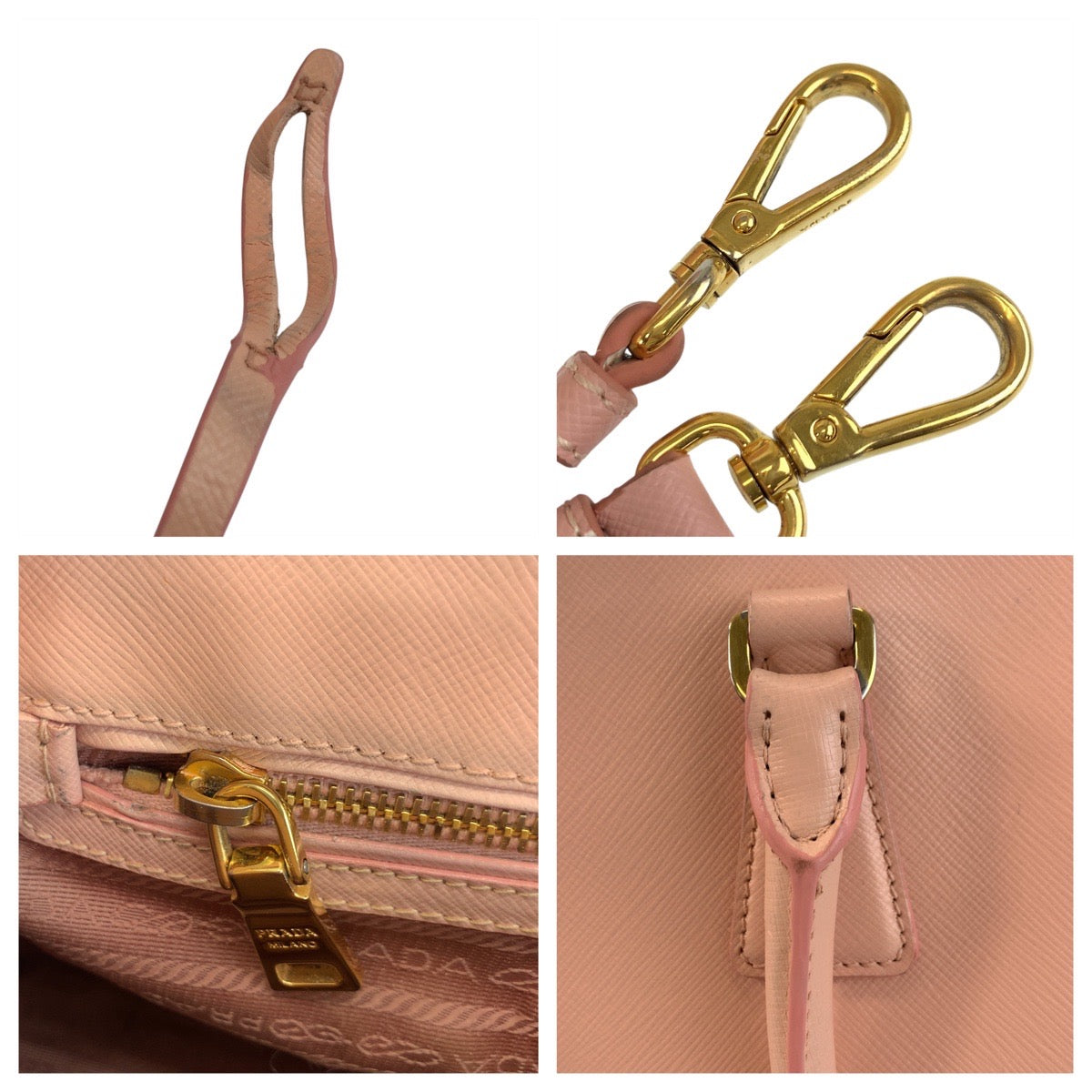 19545
PRADA プラダ サフィアーノ ガレリア 三角ロゴプレート ピンク ゴールド金具 レザー ハンドバッグ トートバッグ ショルダーバッグ 2way  レディース ABP69