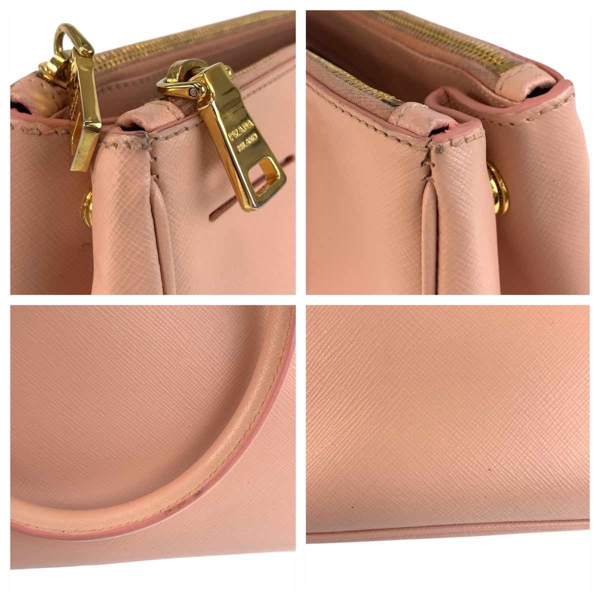 19545
PRADA プラダ サフィアーノ ガレリア 三角ロゴプレート ピンク ゴールド金具 レザー ハンドバッグ トートバッグ ショルダーバッグ 2way  レディース ABP69