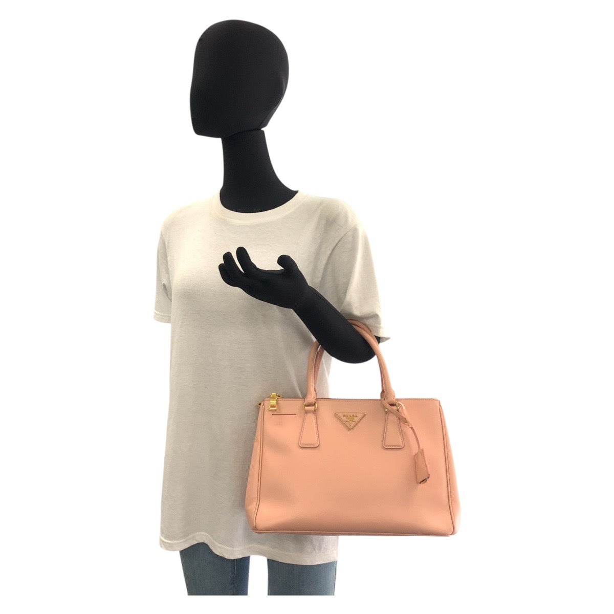 19545
PRADA プラダ サフィアーノ ガレリア 三角ロゴプレート ピンク ゴールド金具 レザー ハンドバッグ トートバッグ ショルダーバッグ 2way  レディース ABP69