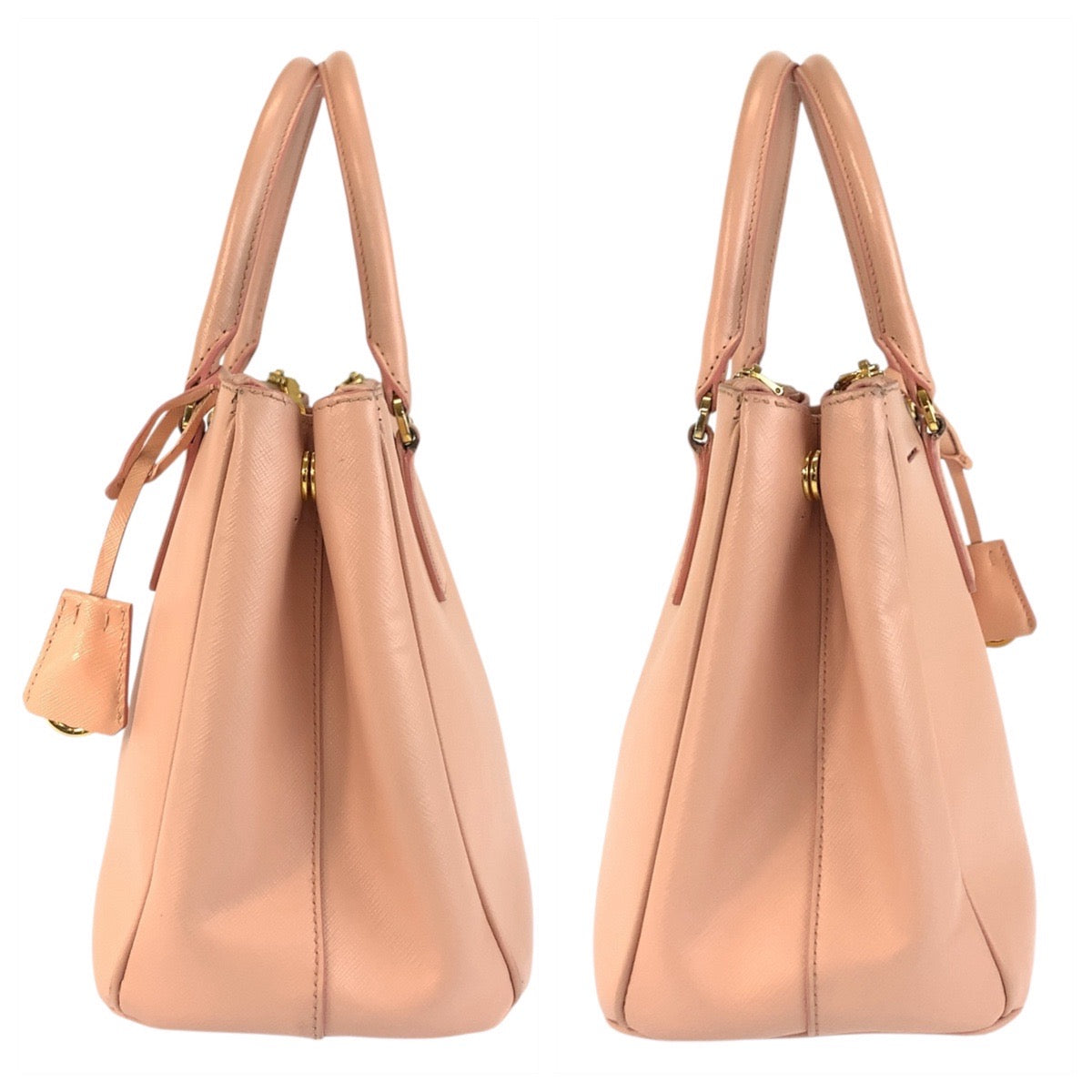 19545
PRADA プラダ サフィアーノ ガレリア 三角ロゴプレート ピンク ゴールド金具 レザー ハンドバッグ トートバッグ ショルダーバッグ 2way  レディース ABP69