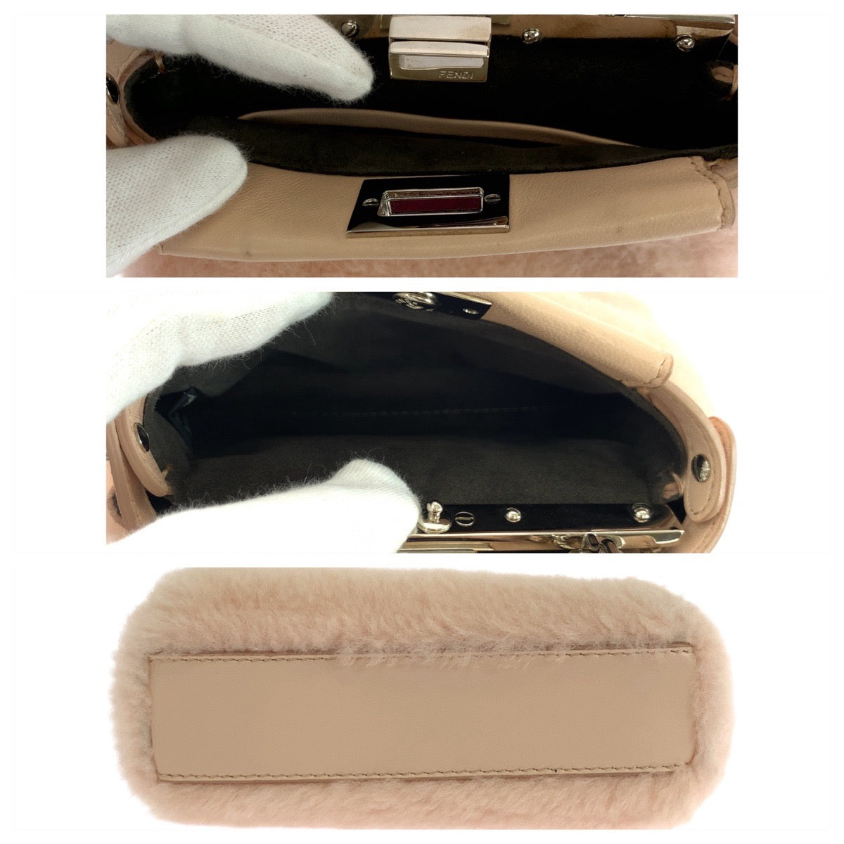 19546
FENDI フェンディ マイクロピーカブー ピンク ピンクベージュ シルバー金具 レザー / ムートン 8M0355 ショルダーバッグ ポシェット レディース ABP66