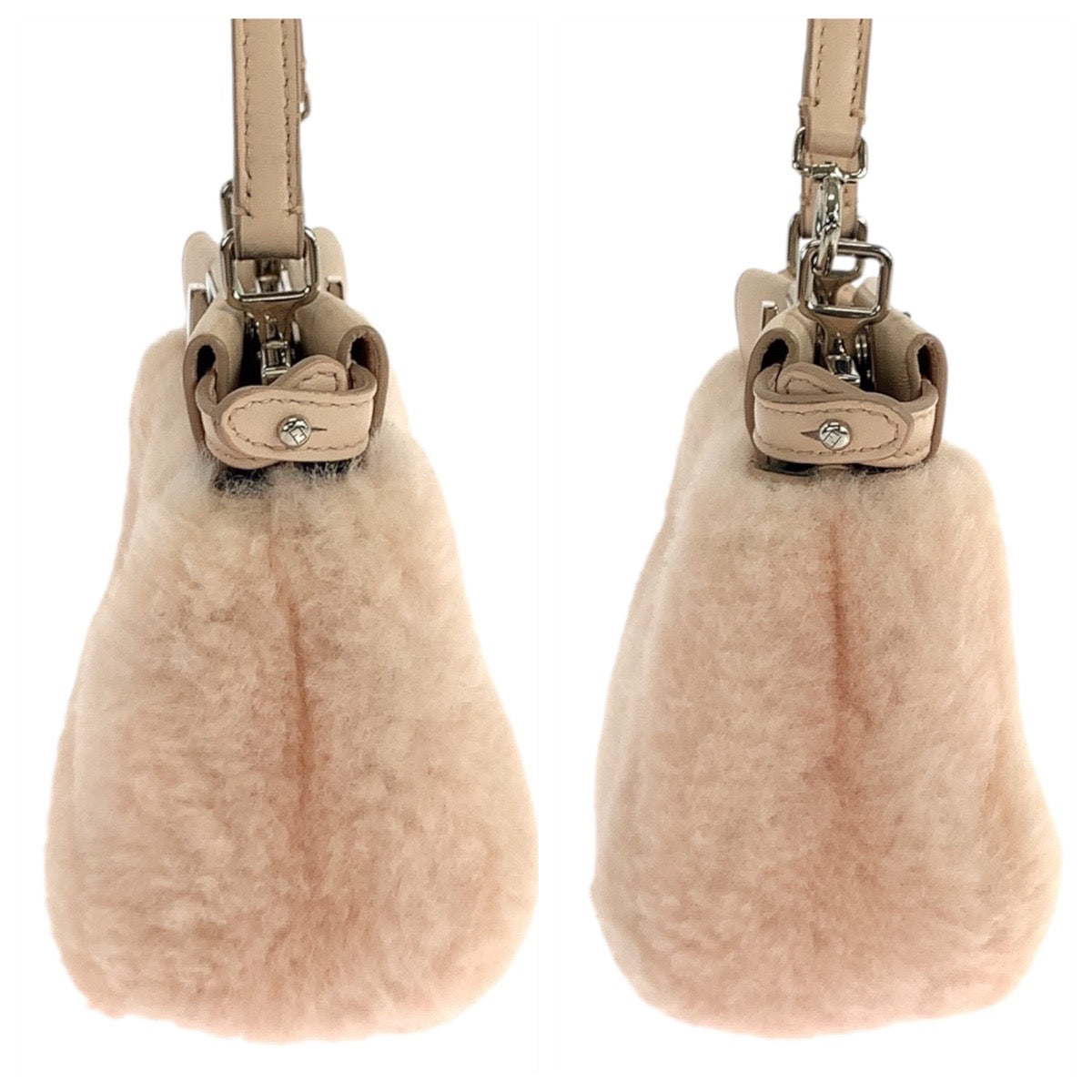 19546
FENDI フェンディ マイクロピーカブー ピンク ピンクベージュ シルバー金具 レザー / ムートン 8M0355 ショルダーバッグ ポシェット レディース ABP66