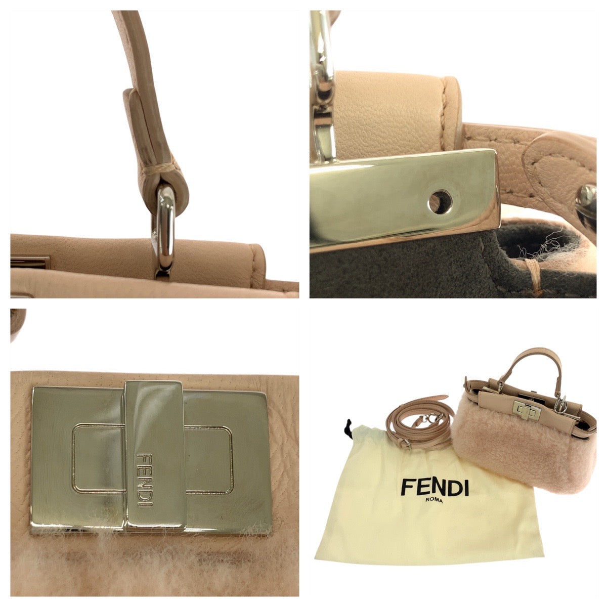 19546
FENDI フェンディ マイクロピーカブー ピンク ピンクベージュ シルバー金具 レザー / ムートン 8M0355 ショルダーバッグ ポシェット レディース ABP66